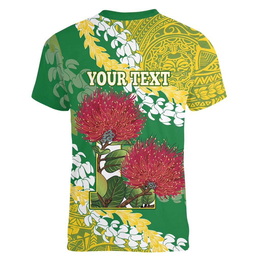 Personalized Leilehua Hawaii High School Women V-Neck T-Shirt Puakenikeni Lei Hawaiian Pattern LT14 - Polynesian Pride