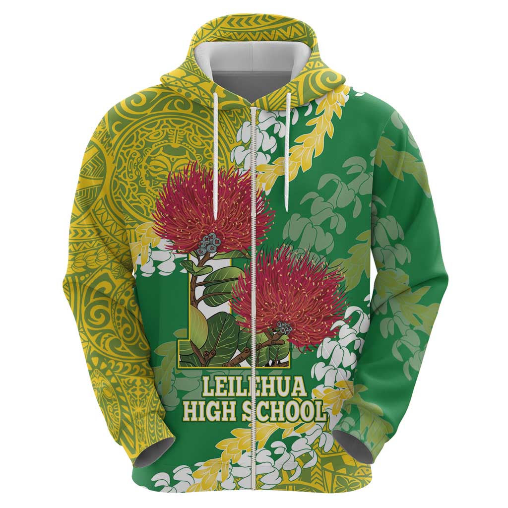 Personalized Leilehua Hawaii High School Zip Hoodie Puakenikeni Lei Hawaiian Pattern LT14 - Polynesian Pride