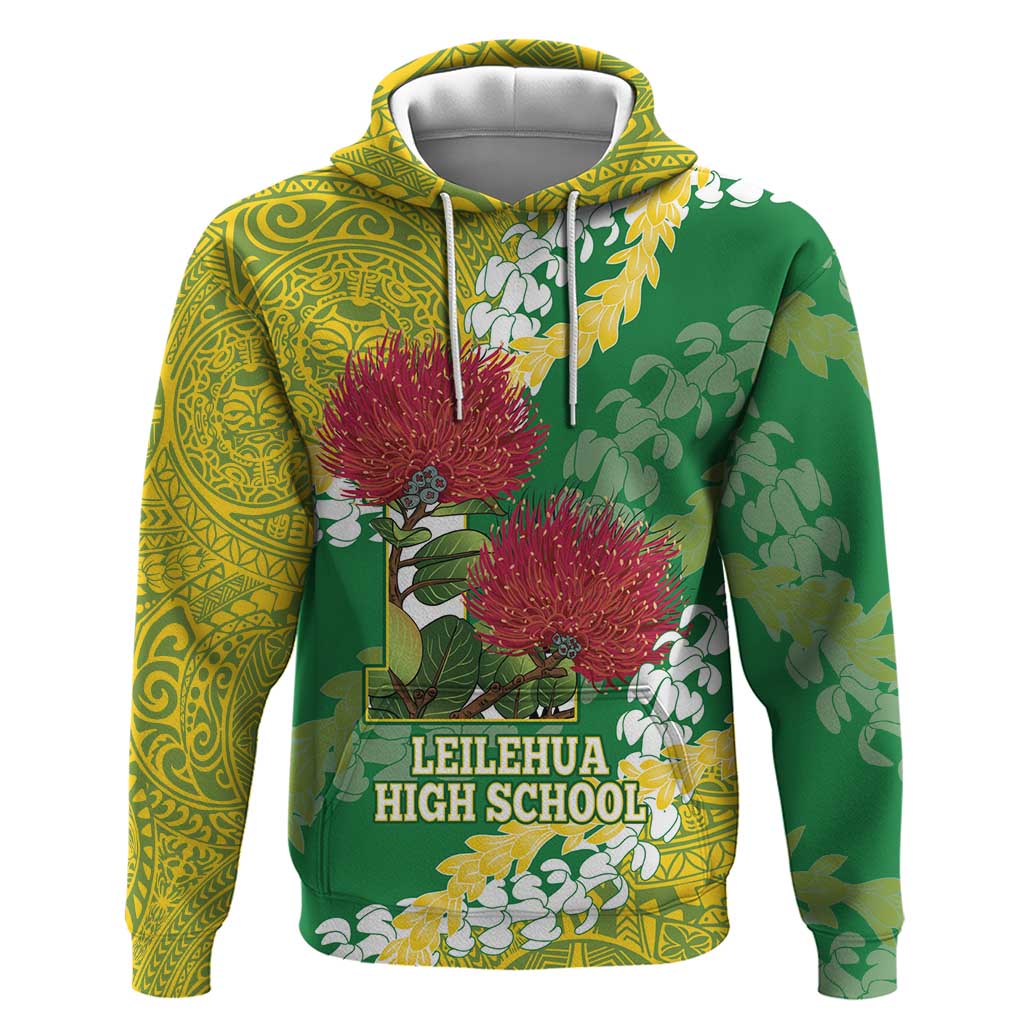 Personalized Leilehua Hawaii High School Zip Hoodie Puakenikeni Lei Hawaiian Pattern LT14 Pullover Hoodie Green - Polynesian Pride