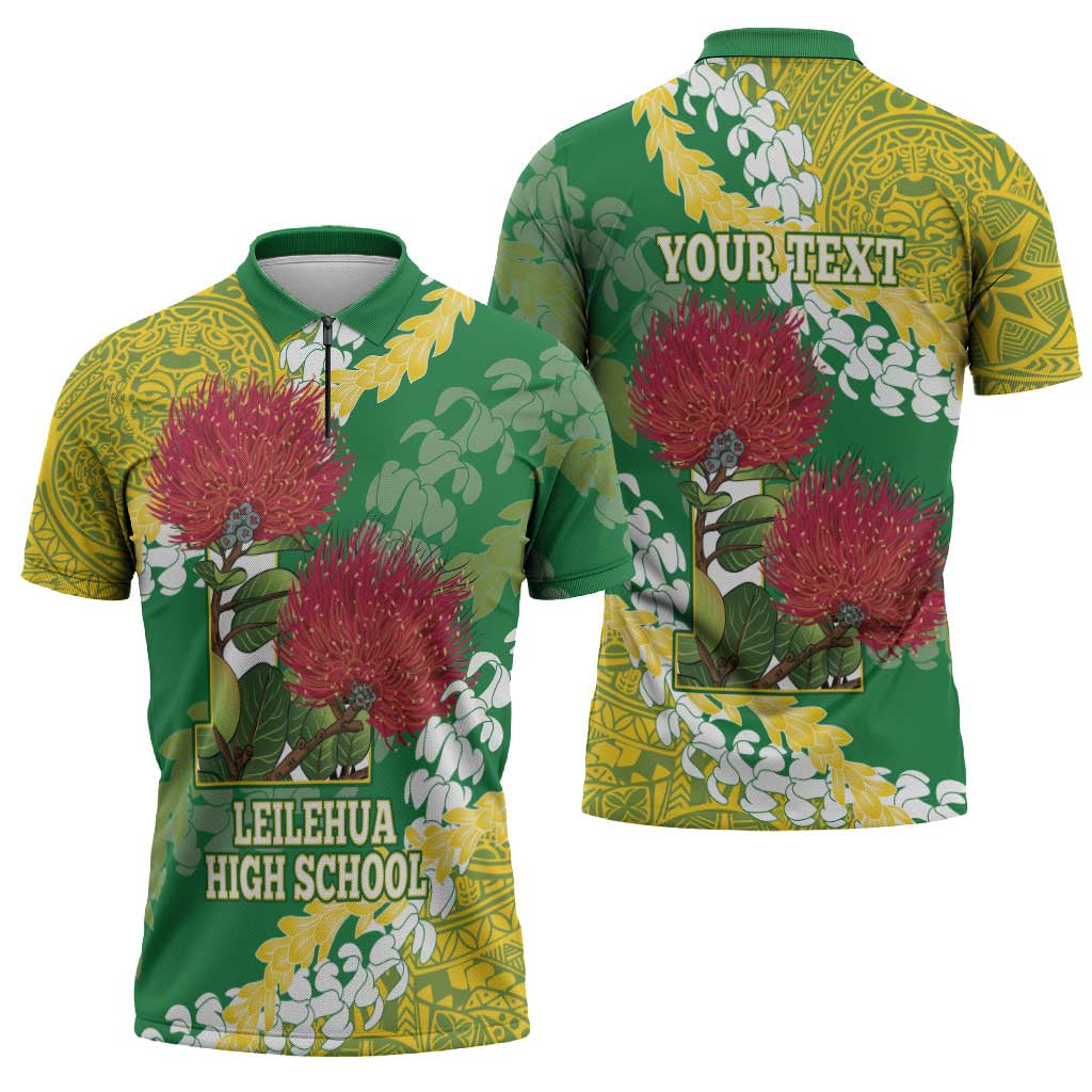 Personalized Leilehua Hawaii High School Zipper Polo Shirt Puakenikeni Lei Hawaiian Pattern - Polynesian Pride