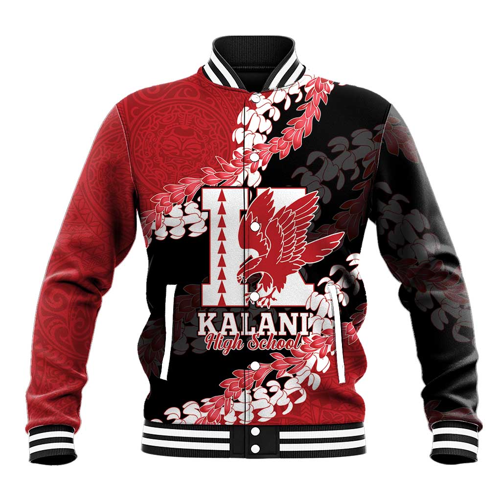 Personalized Kalani Hawaii High School Baseball Jacket Puakenikeni Lei Hawaiian Pattern LT14 Unisex Red - Polynesian Pride