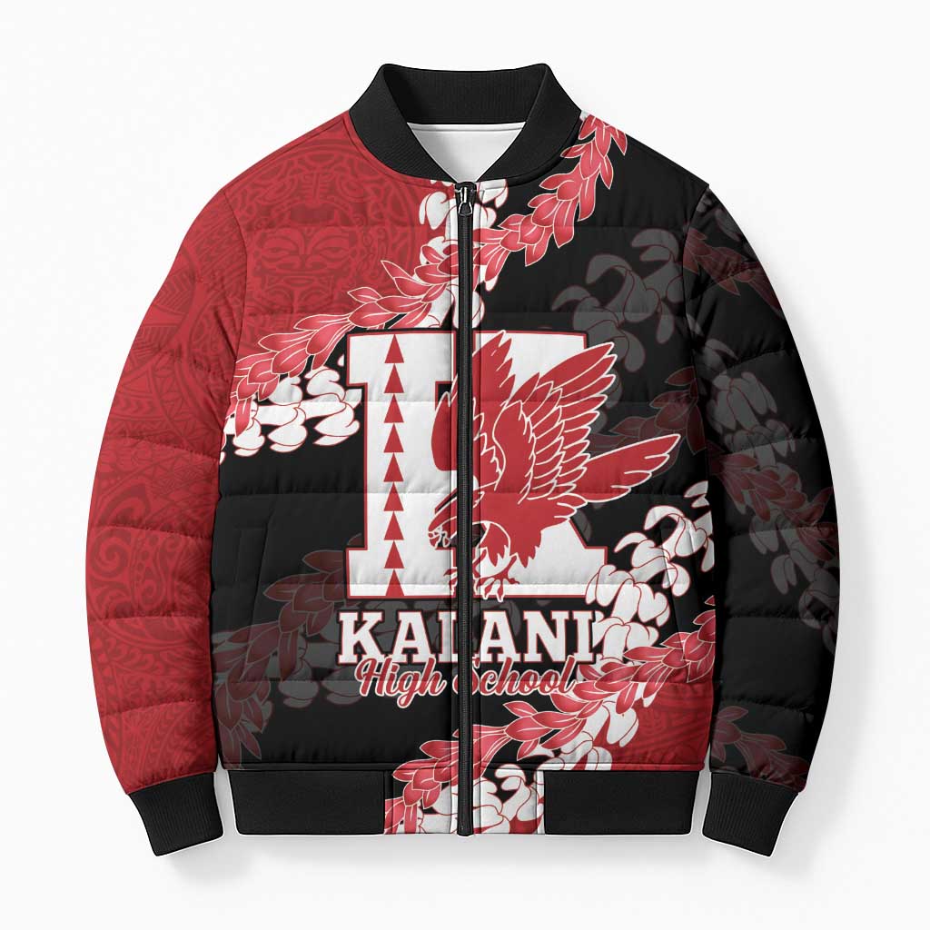 Personalized Kalani Hawaii High School Bomber Puffer Jacket Puakenikeni Lei Hawaiian Pattern LT14 Unisex Red - Polynesian Pride