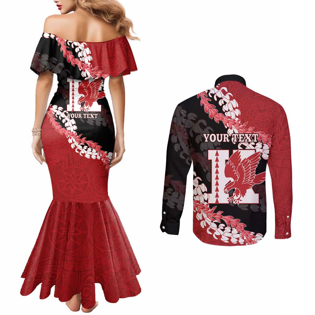 Personalized Kalani Hawaii High School Couples Matching Mermaid Dress and Long Sleeve Button Shirt Puakenikeni Lei Hawaiian Pattern - Polynesian Pride