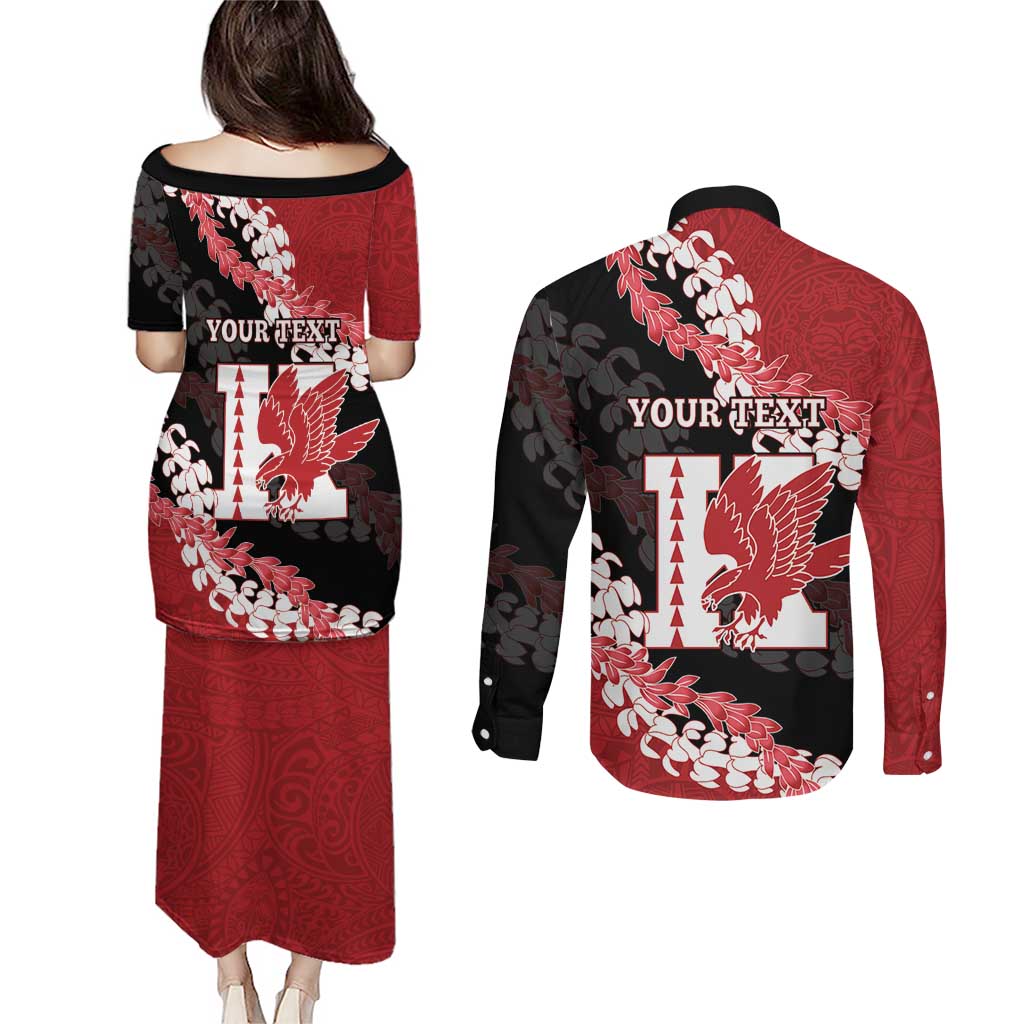 Personalized Kalani Hawaii High School Couples Matching Puletasi and Long Sleeve Button Shirt Puakenikeni Lei Hawaiian Pattern LT14 - Polynesian Pride
