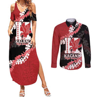 Personalized Kalani Hawaii High School Couples Matching Summer Maxi Dress and Long Sleeve Button Shirt Puakenikeni Lei Hawaiian Pattern - Polynesian Pride
