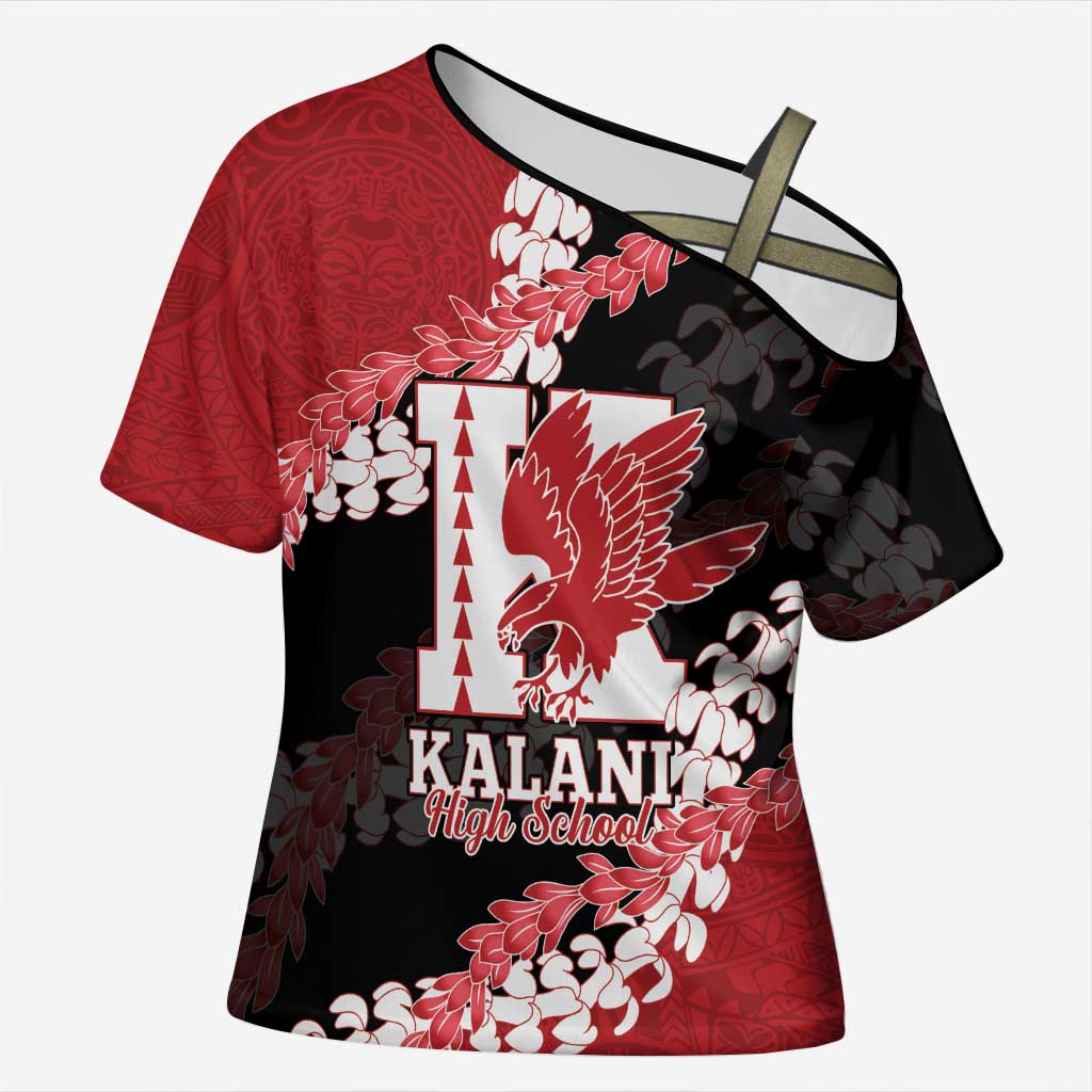 Personalized Kalani Hawaii High School Cross Shoulder Shirt Puakenikeni Lei Hawaiian Pattern LT14 Female Red - Polynesian Pride