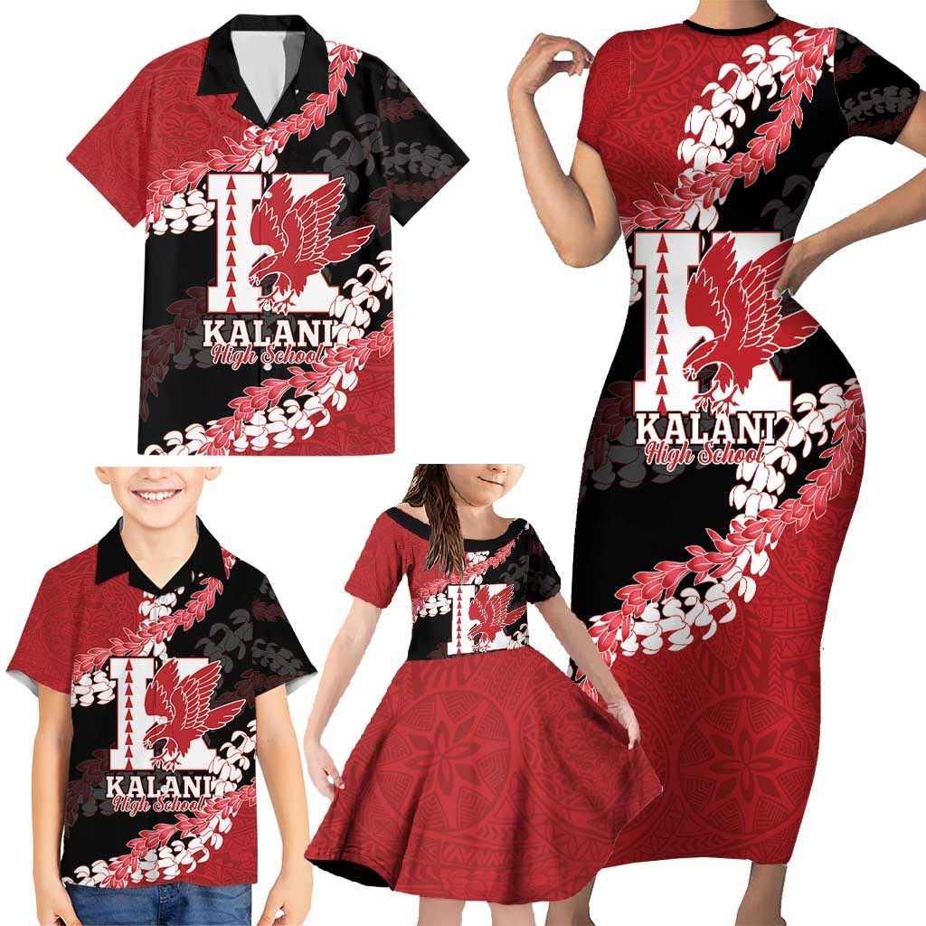 Personalized Kalani Hawaii High School Family Matching Short Sleeve Bodycon Dress and Hawaiian Shirt Puakenikeni Lei Hawaiian Pattern - Polynesian Pride