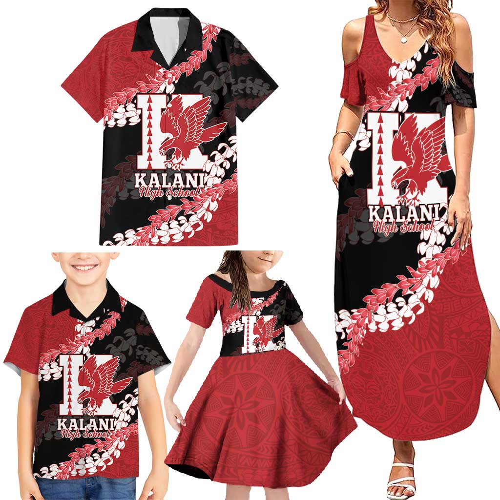 Personalized Kalani Hawaii High School Family Matching Summer Maxi Dress and Hawaiian Shirt Puakenikeni Lei Hawaiian Pattern - Polynesian Pride