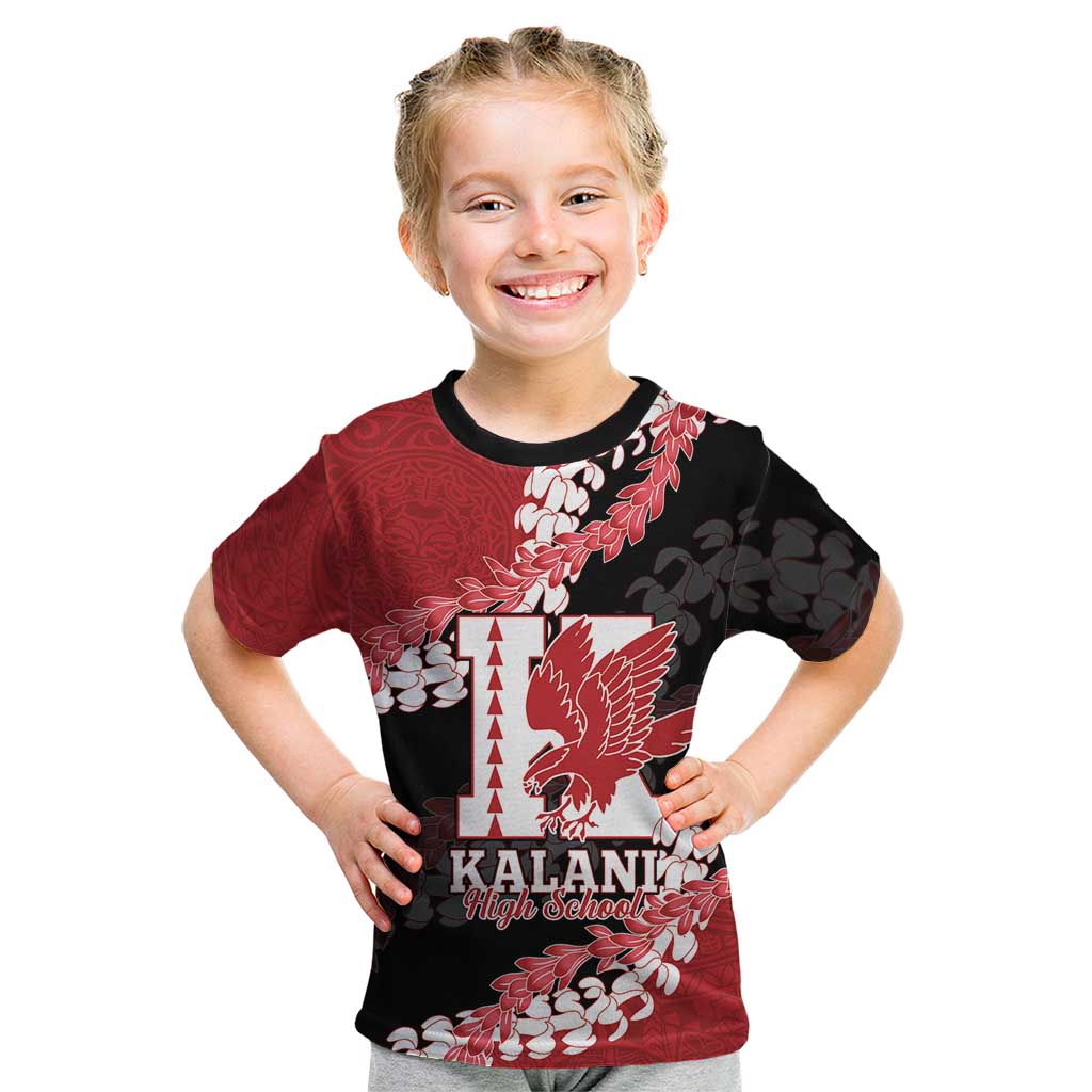 Personalized Kalani Hawaii High School Kid T Shirt Puakenikeni Lei Hawaiian Pattern LT14 Red - Polynesian Pride
