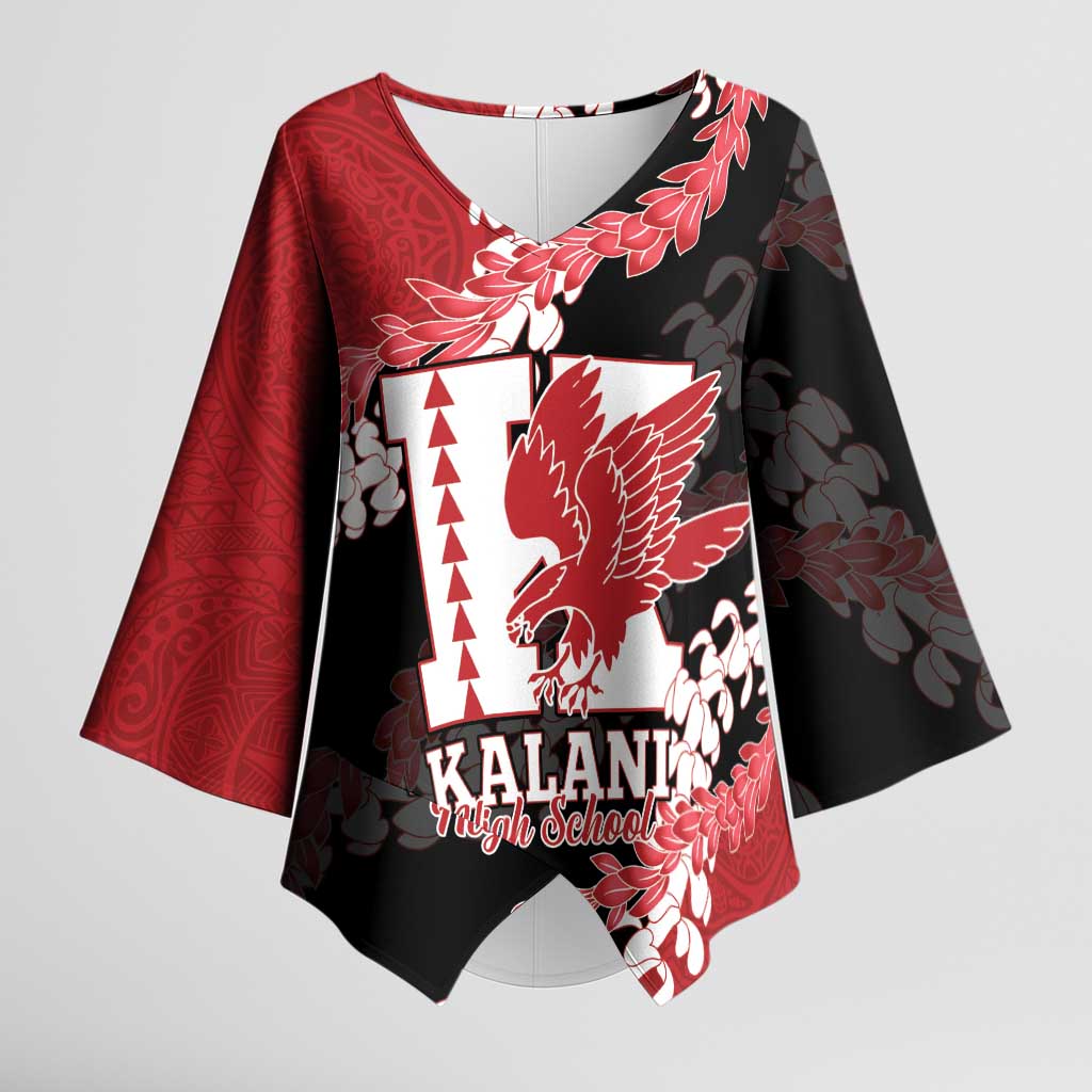Personalized Kalani Hawaii High School Kimono Sleeve Blouse Puakenikeni Lei Hawaiian Pattern LT14 Female Red - Polynesian Pride