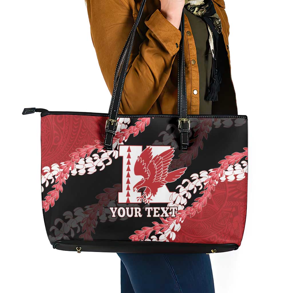 Personalized Kalani Hawaii High School Leather Tote Bag Puakenikeni Lei Hawaiian Pattern - Polynesian Pride