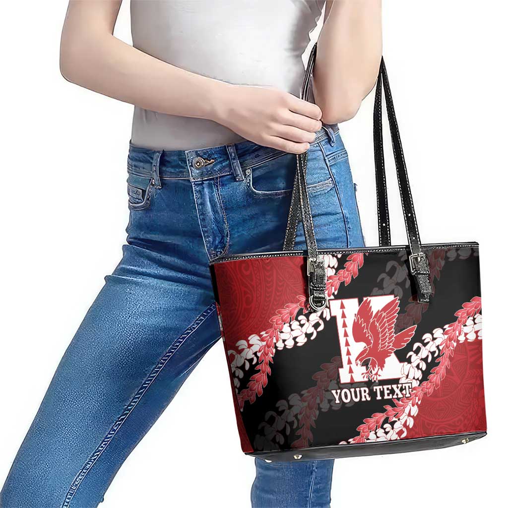 Personalized Kalani Hawaii High School Leather Tote Bag Puakenikeni Lei Hawaiian Pattern - Polynesian Pride
