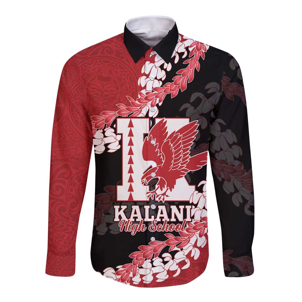 Personalized Kalani Hawaii High School Long Sleeve Button Shirt Puakenikeni Lei Hawaiian Pattern LT14 Unisex Red - Polynesian Pride