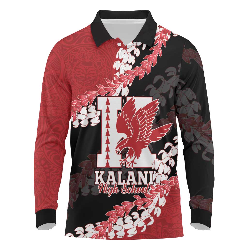 Personalized Kalani Hawaii High School Long Sleeve Polo Shirt Puakenikeni Lei Hawaiian Pattern LT14 Red - Polynesian Pride
