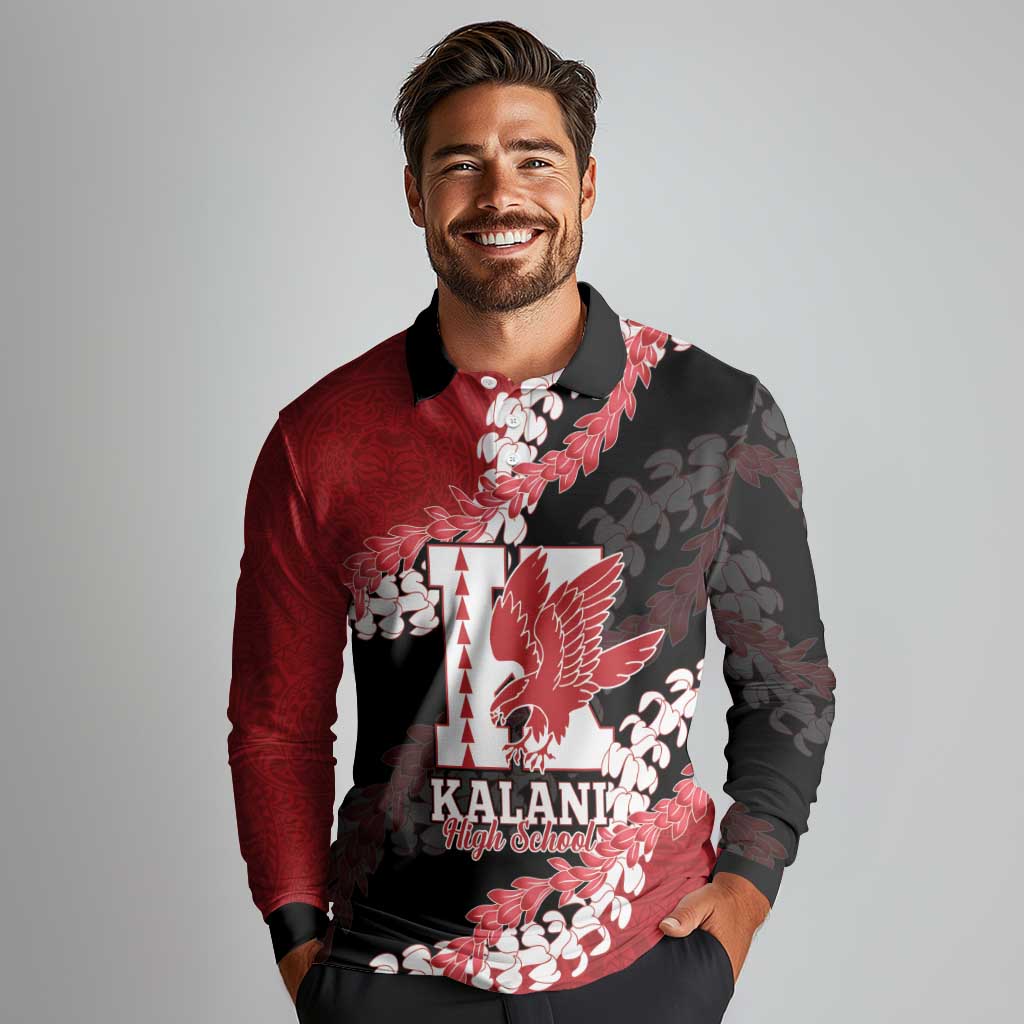 Personalized Kalani Hawaii High School Long Sleeve Polo Shirt Puakenikeni Lei Hawaiian Pattern LT14 - Polynesian Pride