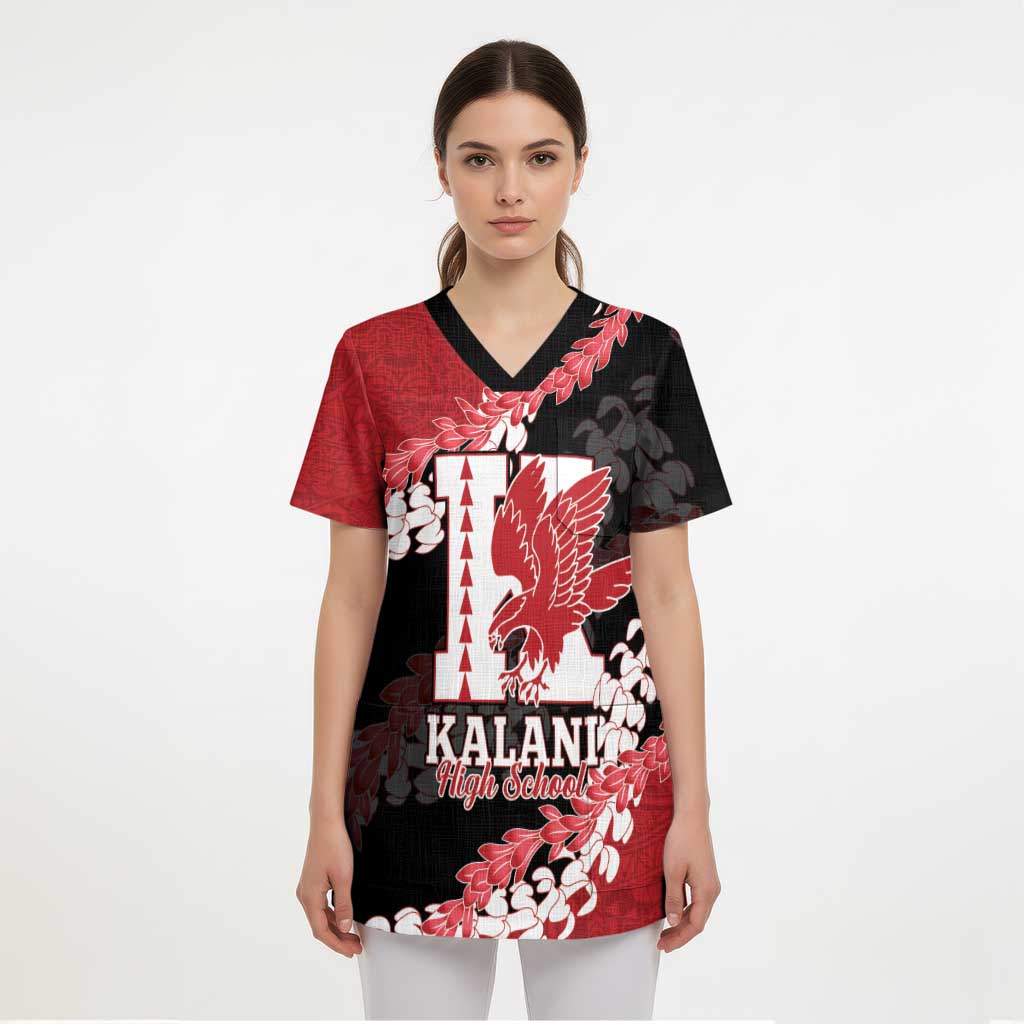 Personalized Kalani Hawaii High School Scrub Top Puakenikeni Lei Hawaiian Pattern - Polynesian Pride