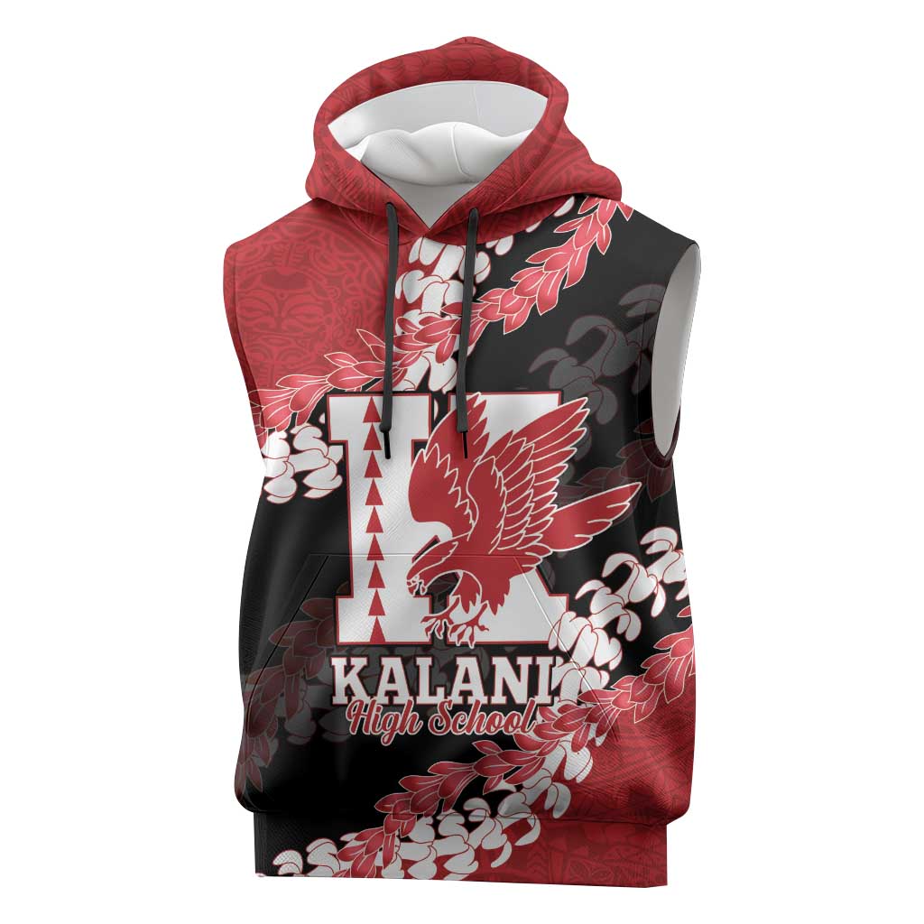 Personalized Kalani Hawaii High School Sleeveless Hoodie Puakenikeni Lei Hawaiian Pattern LT14 Red - Polynesian Pride