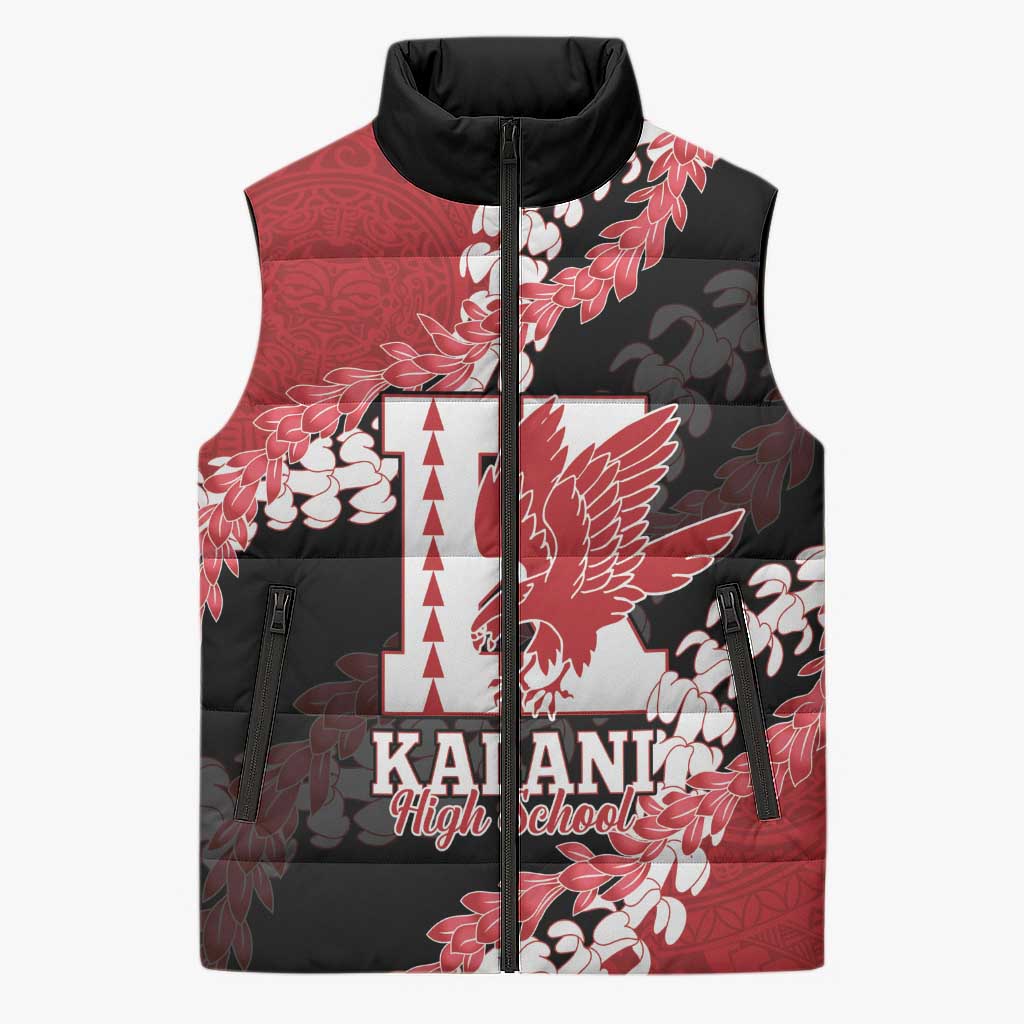 Personalized Kalani Hawaii High School Sleeveless Puffer Jacket Puakenikeni Lei Hawaiian Pattern LT14 Unisex Red - Polynesian Pride