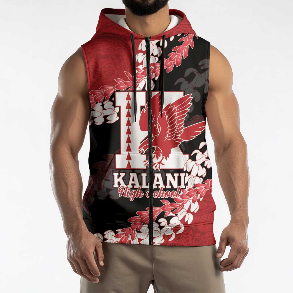 Personalized Kalani Hawaii High School Sleeveless Zip Hoodie Puakenikeni Lei Hawaiian Pattern LT14 - Polynesian Pride