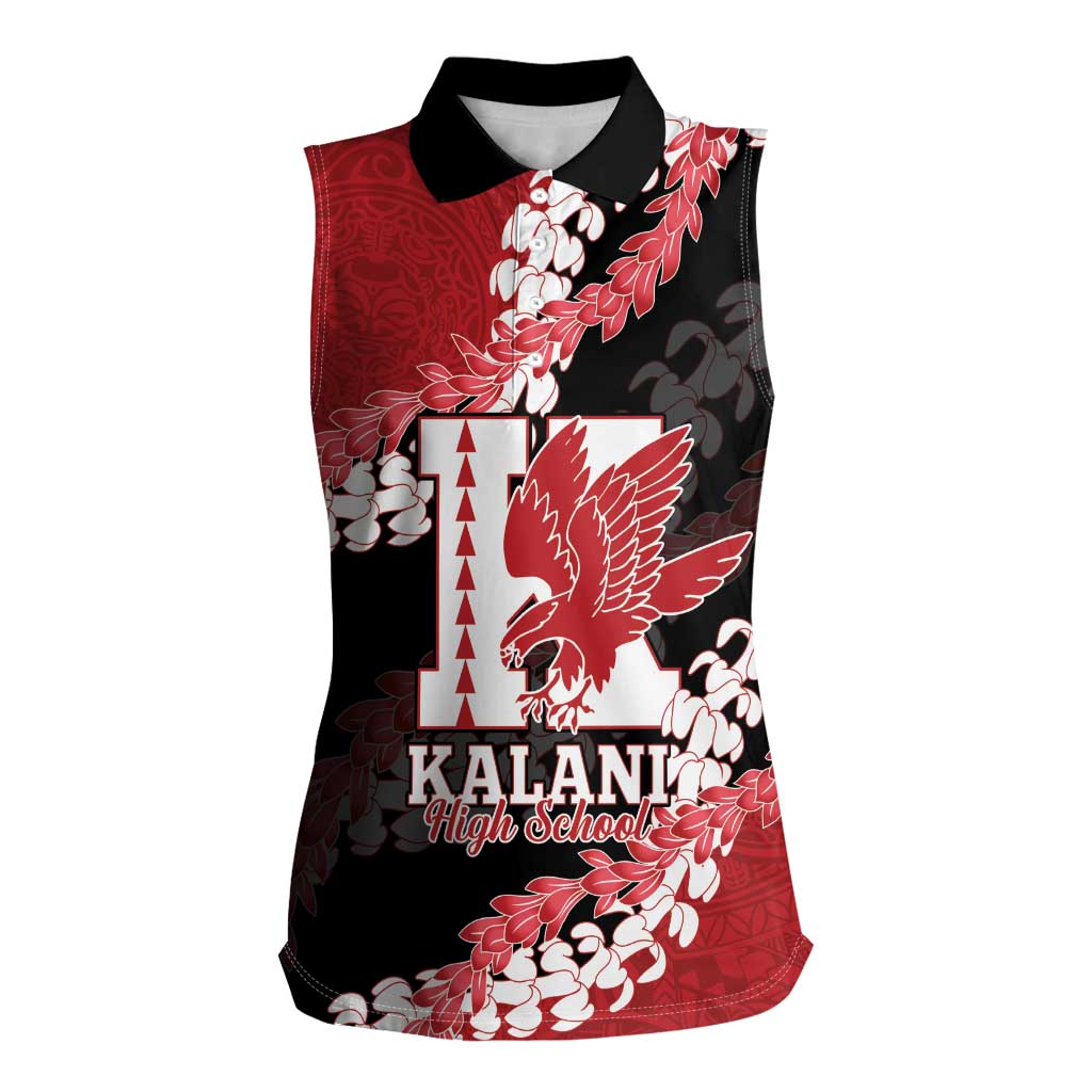 Personalized Kalani Hawaii High School Women Sleeveless Polo Shirt Puakenikeni Lei Hawaiian Pattern LT14 Female Red - Polynesian Pride