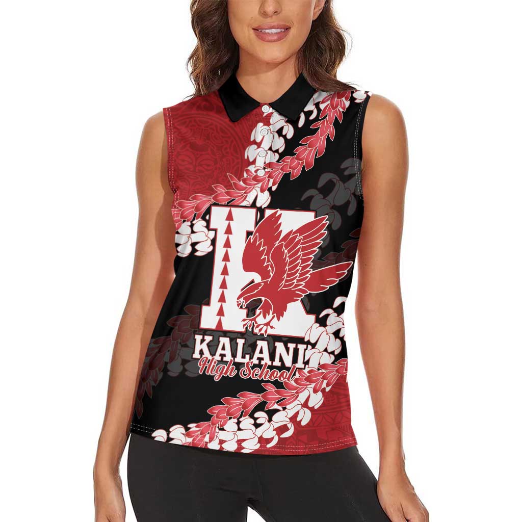 Personalized Kalani Hawaii High School Women Sleeveless Polo Shirt Puakenikeni Lei Hawaiian Pattern LT14 - Polynesian Pride