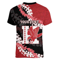 Personalized Kalani Hawaii High School Women V-Neck T-Shirt Puakenikeni Lei Hawaiian Pattern LT14 - Polynesian Pride