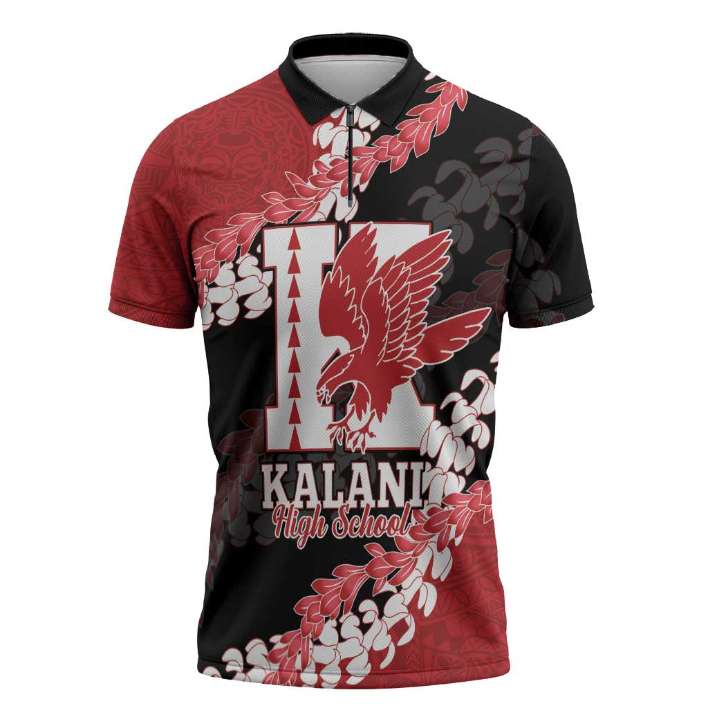 Personalized Kalani Hawaii High School Zipper Polo Shirt Puakenikeni Lei Hawaiian Pattern - Polynesian Pride