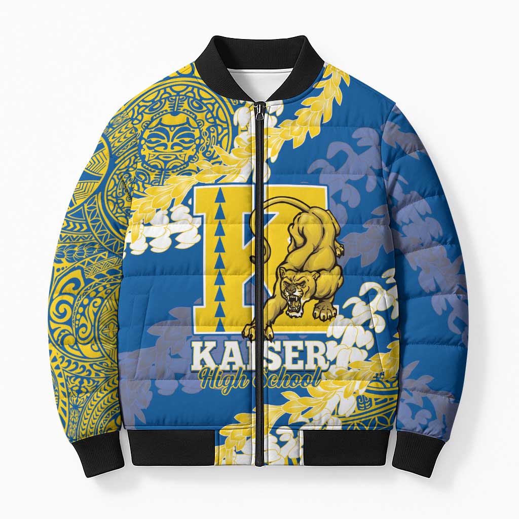Personalized Kaiser Hawaii High School Bomber Puffer Jacket Puakenikeni Lei Hawaiian Pattern - Polynesian Pride