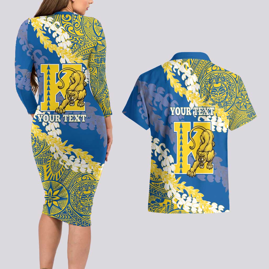 Personalized Kaiser Hawaii High School Couples Matching Long Sleeve Bodycon Dress and Hawaiian Shirt Puakenikeni Lei Hawaiian Pattern - Polynesian Pride