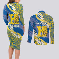 Personalized Kaiser Hawaii High School Couples Matching Long Sleeve Bodycon Dress and Long Sleeve Button Shirt Puakenikeni Lei Hawaiian Pattern - Polynesian Pride