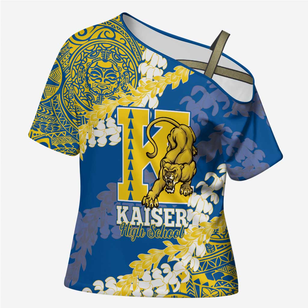 Personalized Kaiser Hawaii High School Cross Shoulder Shirt Puakenikeni Lei Hawaiian Pattern - Polynesian Pride