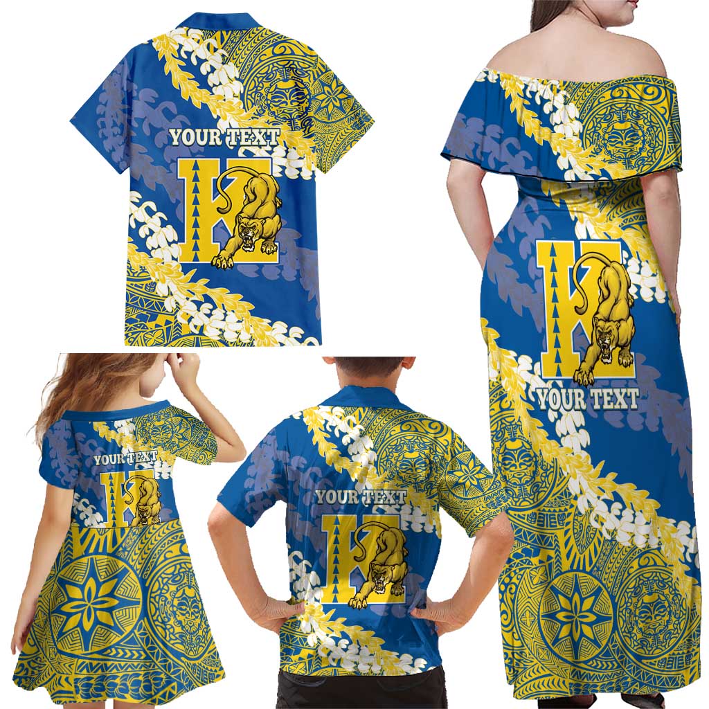 Personalized Kaiser Hawaii High School Family Matching Off Shoulder Maxi Dress and Hawaiian Shirt Puakenikeni Lei Hawaiian Pattern - Polynesian Pride
