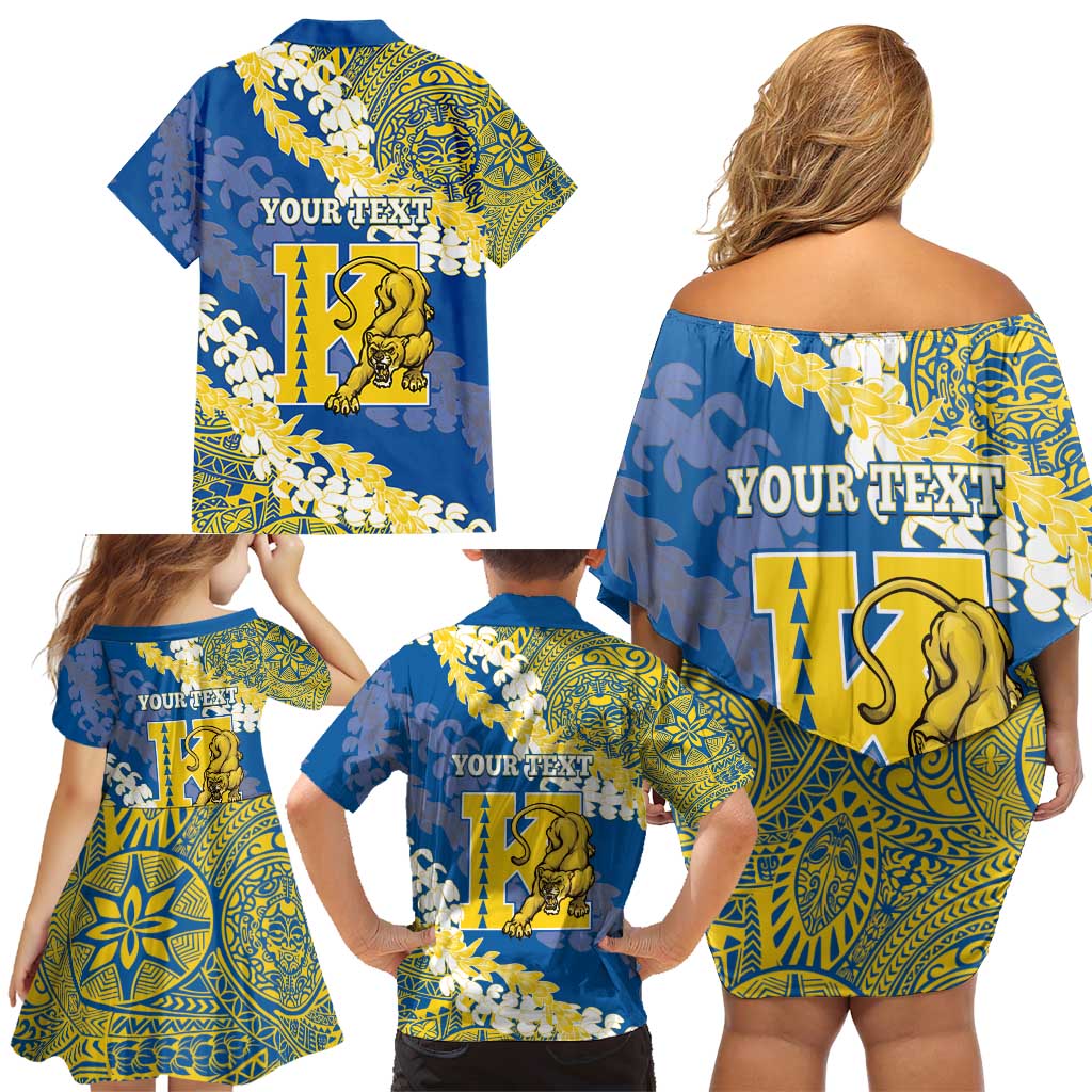 Personalized Kaiser Hawaii High School Family Matching Off Shoulder Short Dress and Hawaiian Shirt Puakenikeni Lei Hawaiian Pattern - Polynesian Pride