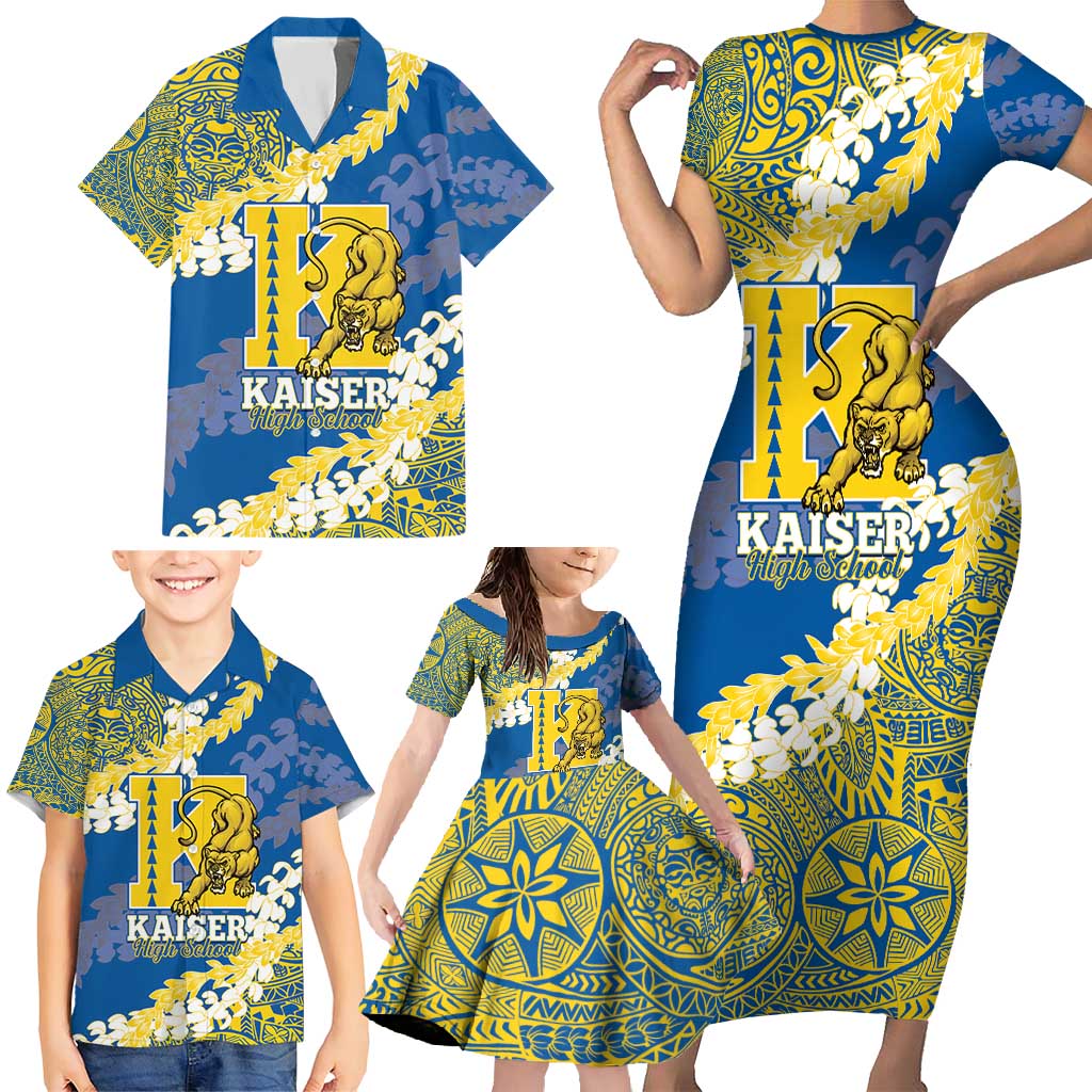 Personalized Kaiser Hawaii High School Family Matching Short Sleeve Bodycon Dress and Hawaiian Shirt Puakenikeni Lei Hawaiian Pattern - Polynesian Pride