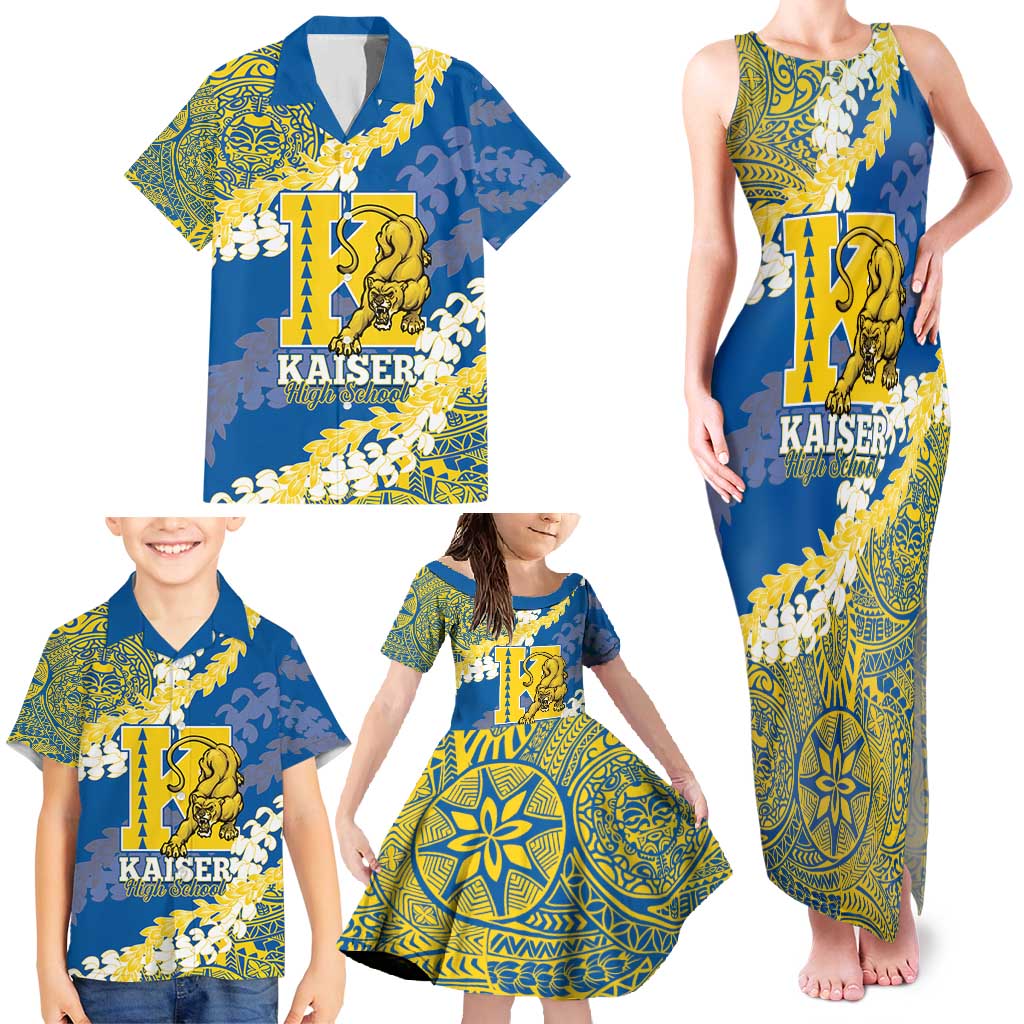 Personalized Kaiser Hawaii High School Family Matching Tank Maxi Dress and Hawaiian Shirt Puakenikeni Lei Hawaiian Pattern - Polynesian Pride