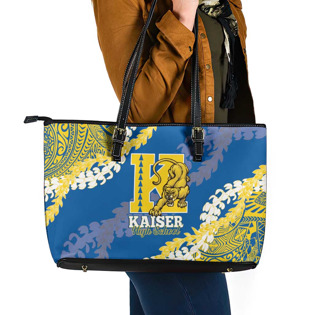Kaiser Hawaii High School Leather Tote Bag Puakenikeni Lei Hawaiian Pattern - Polynesian Pride
