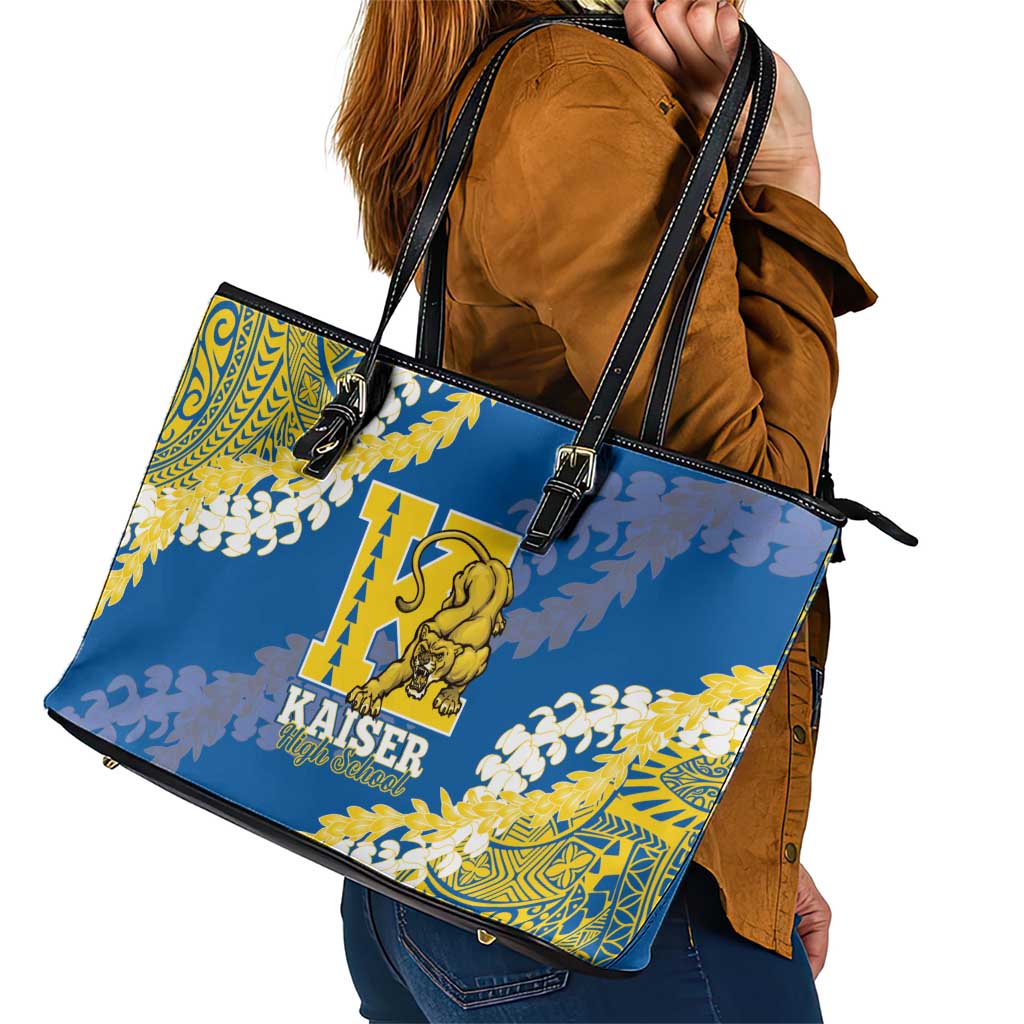 Kaiser Hawaii High School Leather Tote Bag Puakenikeni Lei Hawaiian Pattern - Polynesian Pride