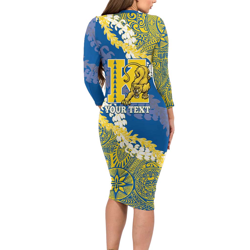 Personalized Kaiser Hawaii High School Long Sleeve Bodycon Dress Puakenikeni Lei Hawaiian Pattern LT14 - Polynesian Pride