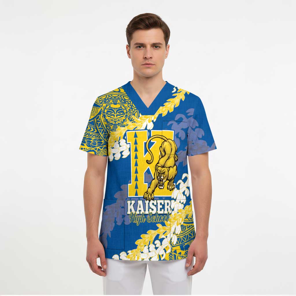 Personalized Kaiser Hawaii High School Scrub Top Puakenikeni Lei Hawaiian Pattern - Polynesian Pride