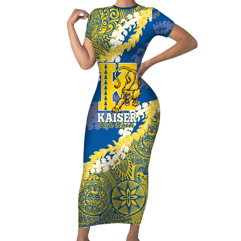 Personalized Kaiser Hawaii High School Short Sleeve Bodycon Dress Puakenikeni Lei Hawaiian Pattern - Polynesian Pride