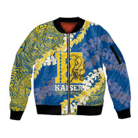 Personalized Kaiser Hawaii High School Sleeve Zip Bomber Jacket Puakenikeni Lei Hawaiian Pattern - Polynesian Pride