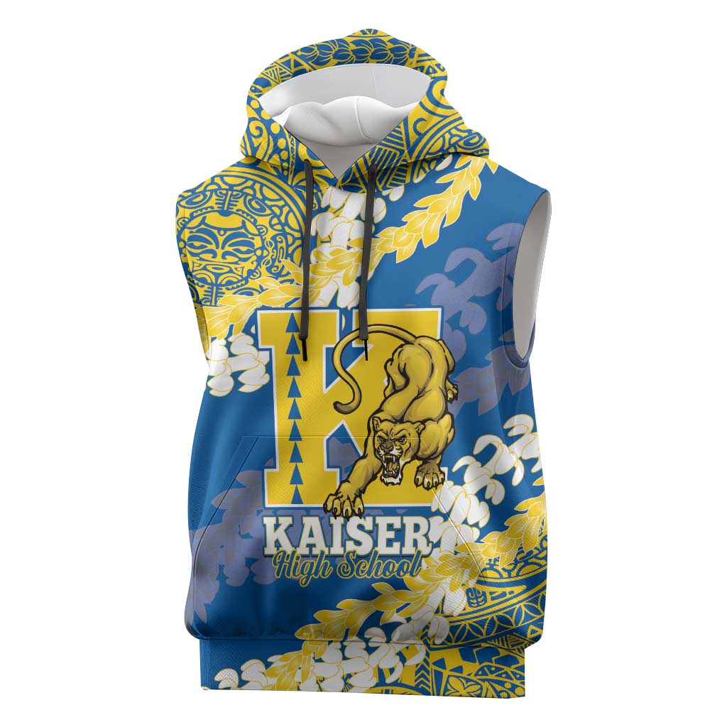 Personalized Kaiser Hawaii High School Sleeveless Hoodie Puakenikeni Lei Hawaiian Pattern - Polynesian Pride
