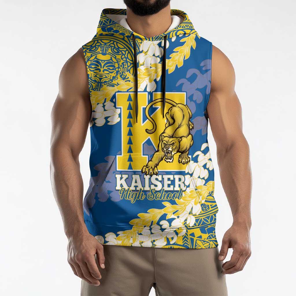 Personalized Kaiser Hawaii High School Sleeveless Hoodie Puakenikeni Lei Hawaiian Pattern - Polynesian Pride