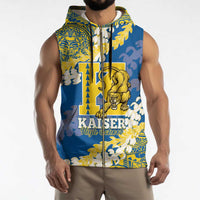 Personalized Kaiser Hawaii High School Sleeveless Zip Hoodie Puakenikeni Lei Hawaiian Pattern - Polynesian Pride