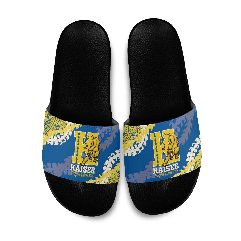 Kaiser Hawaii High School Slide Sandals Puakenikeni Lei Hawaiian Pattern LT14 Blue - Polynesian Pride