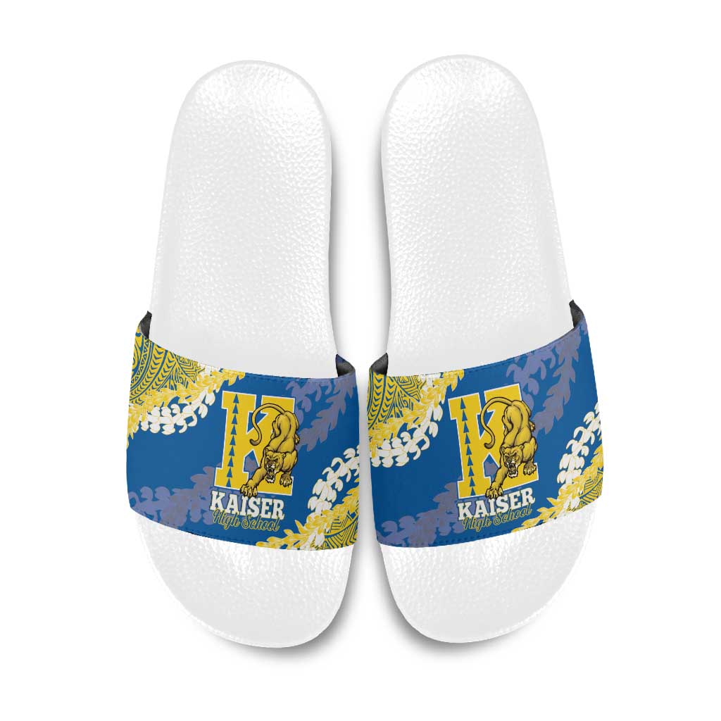 Kaiser Hawaii High School Slide Sandals Puakenikeni Lei Hawaiian Pattern LT14 Blue - Polynesian Pride