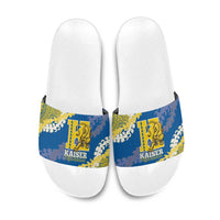 Kaiser Hawaii High School Slide Sandals Puakenikeni Lei Hawaiian Pattern LT14 Blue - Polynesian Pride
