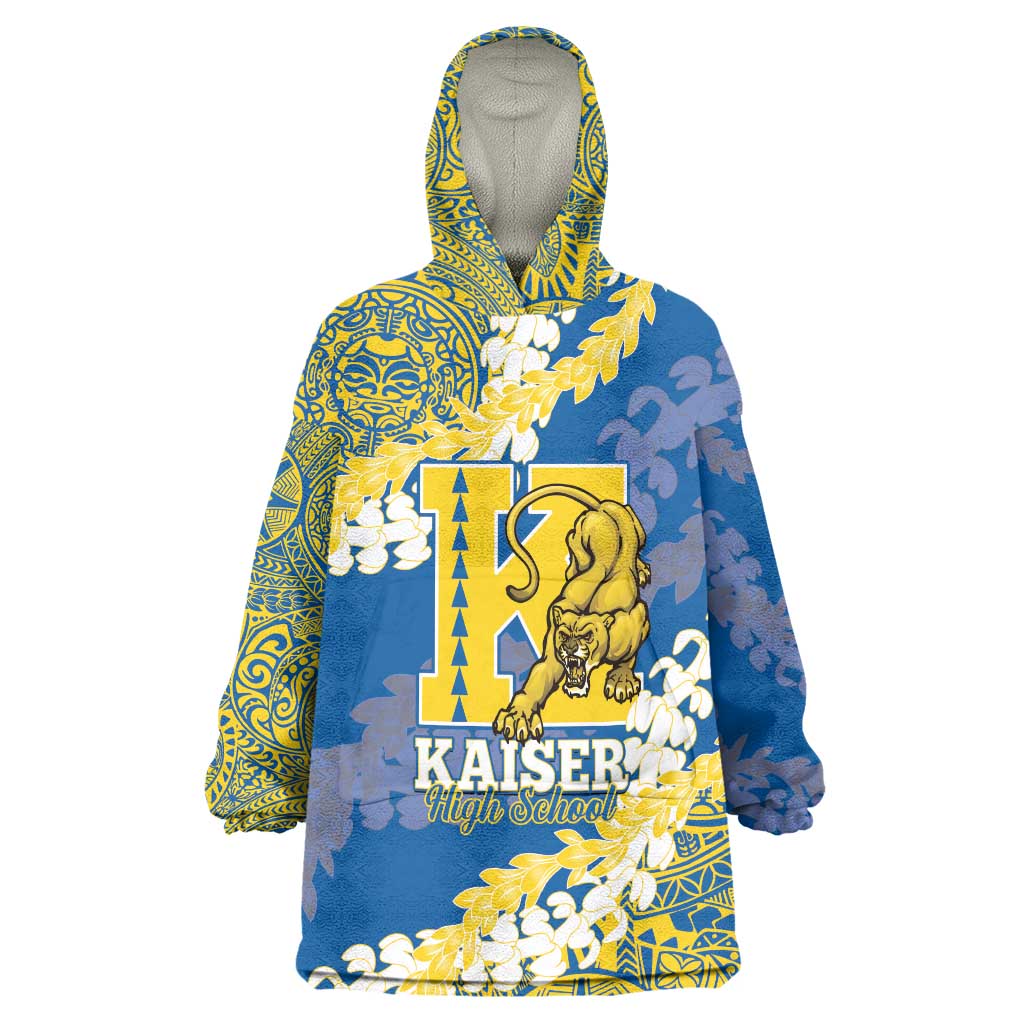 Personalized Kaiser Hawaii High School Wearable Blanket Hoodie Puakenikeni Lei Hawaiian Pattern LT14 One Size Blue - Polynesian Pride