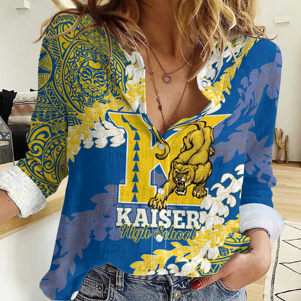 Personalized Kaiser Hawaii High School Women Casual Shirt Puakenikeni Lei Hawaiian Pattern - Polynesian Pride