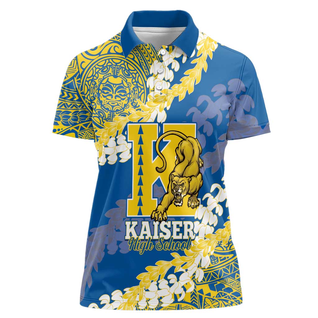 Personalized Kaiser Hawaii High School Women Polo Shirt Puakenikeni Lei Hawaiian Pattern LT14 Female Blue - Polynesian Pride